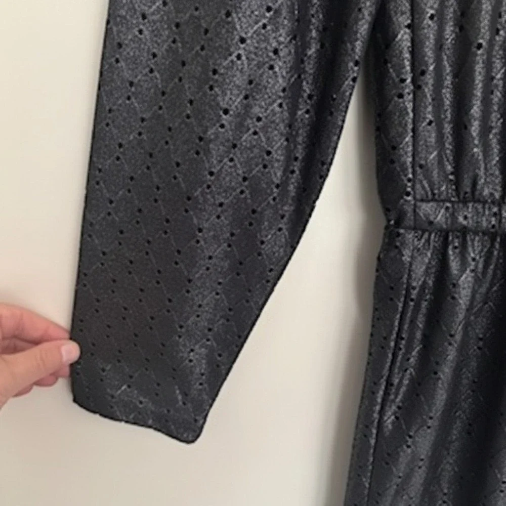 Michael Michael Kors Black‎ Metallic Eyelet Ruffle Mini Dress Womens M No Belt